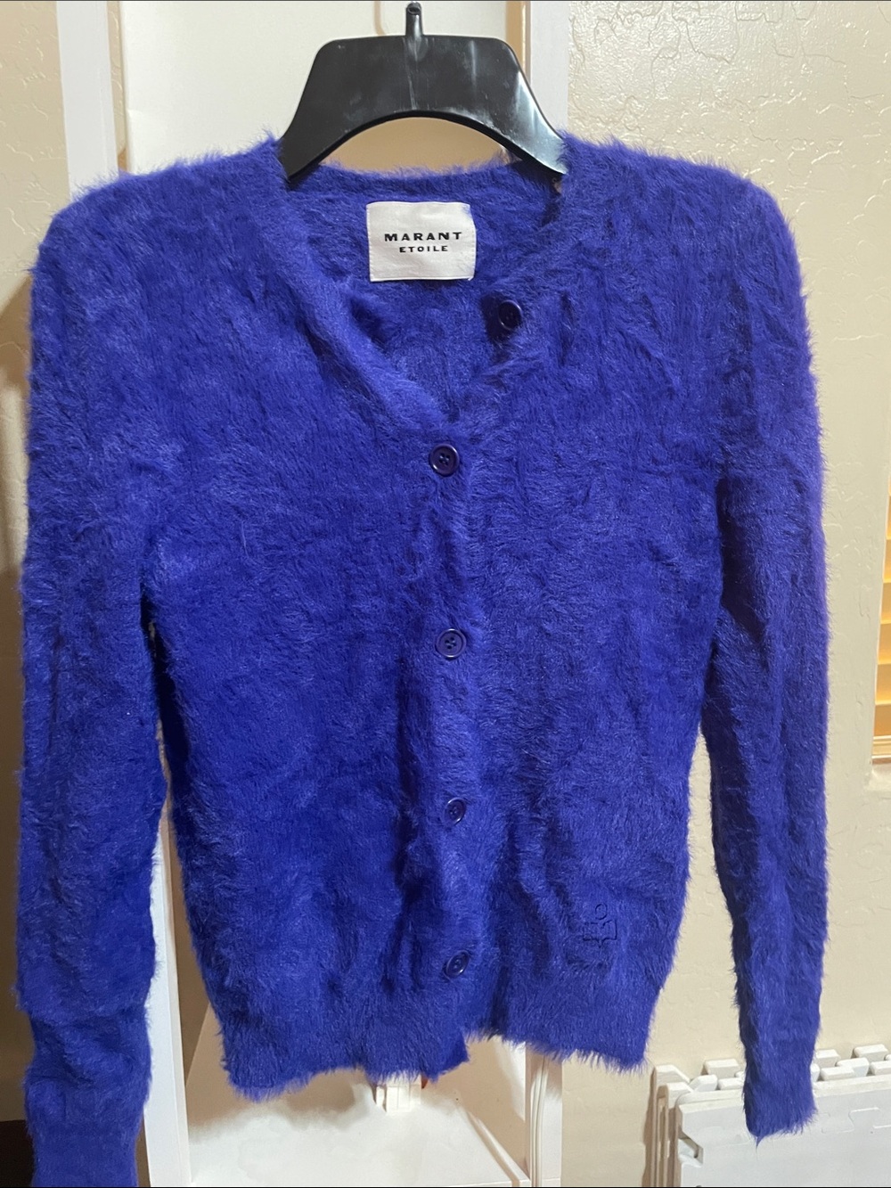 Isabel Marant Étoile Cobalt Blue Fuzzy Button Cardigan